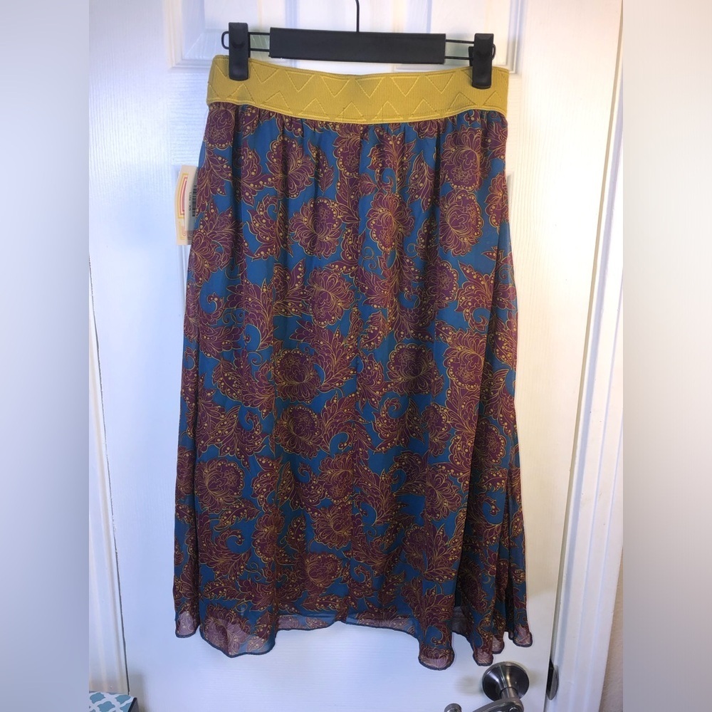 Floral Print A-Line Skirt with Mustard Waistband XS NWT Lola - Picture 5 of 8